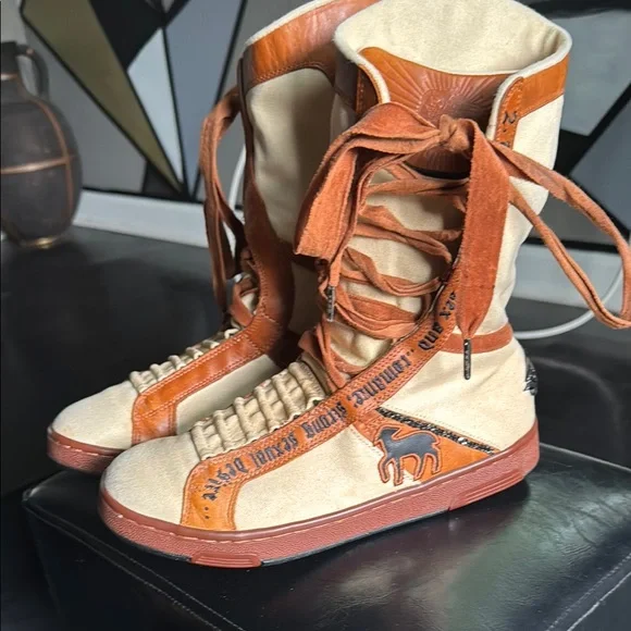 L.A.M.B. Tan and Brown Lace Up Boots - Picture 2 of 15